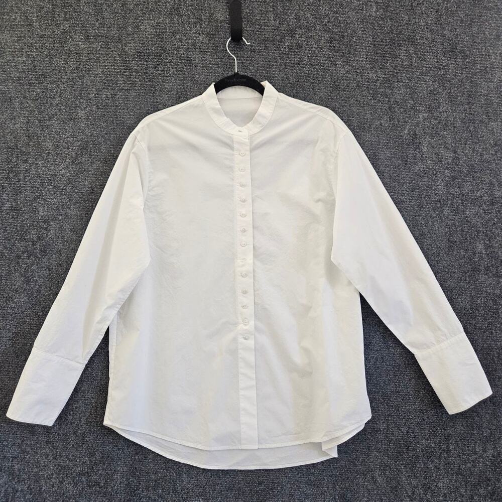 White 100% Cotton Band Collar Button-Up Shirt – Size 38 – Minimalist Classic